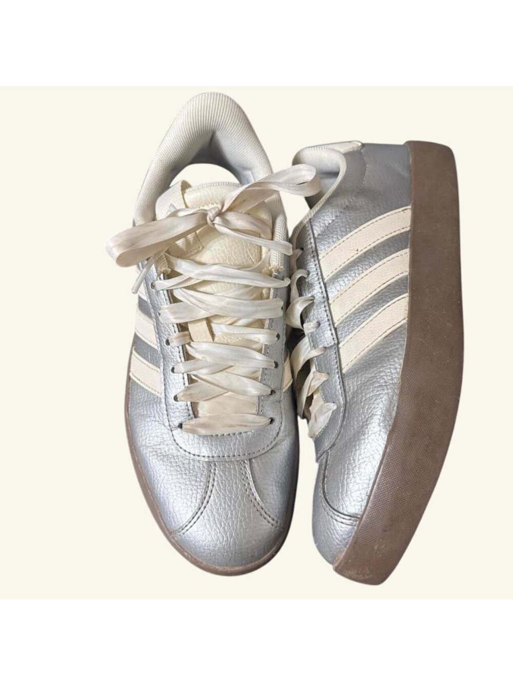 Adidas VL Court 3.0 Silver/white Metallic leather sneakers, W 8.5